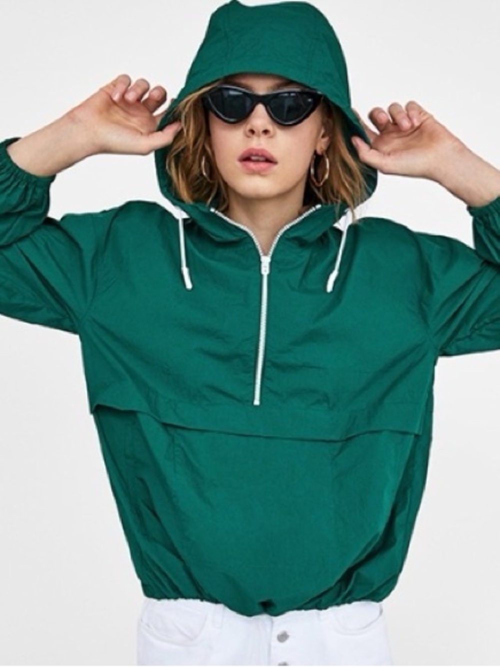 Zara Basic Green Hooded Windbreaker Jacket